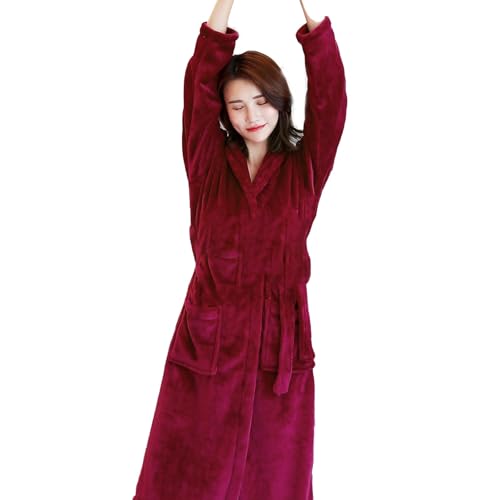 b ware retouren Bademantel Damen Leicht Winter V-Ausschnitt Bathrobe Saunamantel Baumwolle mit Gürtel Knielang Kuschelfleece Frotteekleid Sexy mit Taschen mit Plüsch Loungewear Saunamantel Red XXL von Dwevkeful