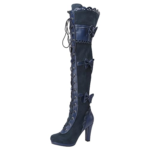 overknees Stiefel Damen, Damen Stiefel Winddicht Leder Winterstiefel Schnürstiefel Gefüttert rutschfeste Elegant Kniehohe Stiefel Westernstiefel Leicht Overknees Stiefel Hohe Stiefel von Dwevkeful