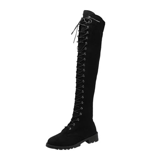 overknees Stiefel Damen sexy, Stiefel Damen Leder Winddicht Leicht Schnürstiefel Winterstiefel rutschfeste Gefüttert Elegant Westernstiefel Hohe Stiefel Kniehohe Stiefel Overknees Stiefel von Dwevkeful