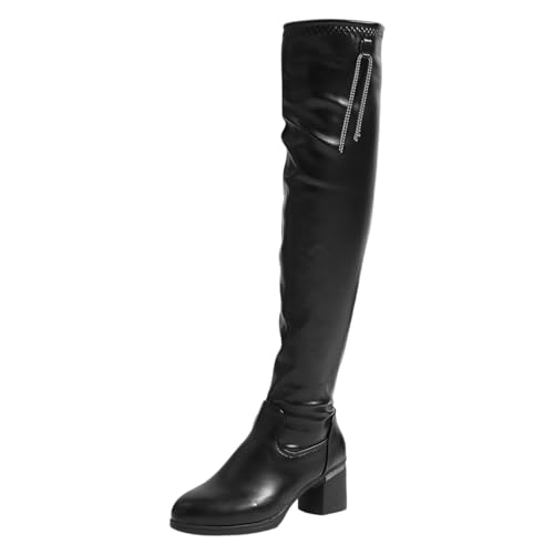 overknees Stiefel Damen sexy, Winterstiefel Damen, Gefüttert Leicht Leder Overknees Stiefel Schnürstiefel rutschfeste Elegant Westernstiefel Winterstiefel Winddicht Hohe Stiefel Kniehohe Stiefel von Dwevkeful