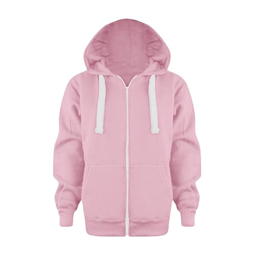 retourenkauf Fleecejacke Kinder mit Kapuze Langarm Fitness Fleecejacke Hoodie Sport Casual Hochwertige Warm Trainingsjacke Kapuzenpullover mit Reißverschluss Winter Sweatjacke Sweatshirt A04 Pink 130 von Dwevkeful