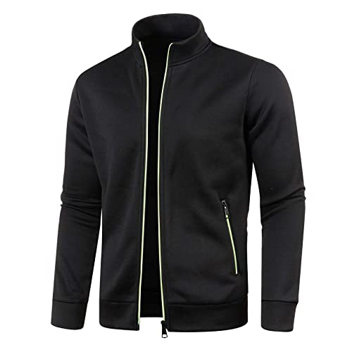 retourenkauf Sweatjacke Herren mit Reissverschluss Ohne Kapuze Klassisch Sportjacke Leichte Jacke Stehkragen Trainingsjacke Strickjacke mit Taschen Warm Softshelljacke Laufjacke A01 Black XXL von Dwevkeful