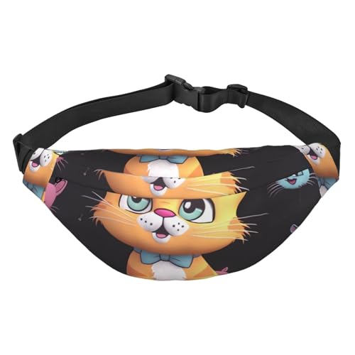 Bauchtasche für Damen und Herren, Crossbody-Hüfttasche, Cartoon-Katzen-Gürteltasche, Hüfttasche zum Laufen, Wandern, Schwarz, Einheitsgröße, Schwarz, Einheitsgröße, Schwarz , Einheitsgröße von Dwrepo