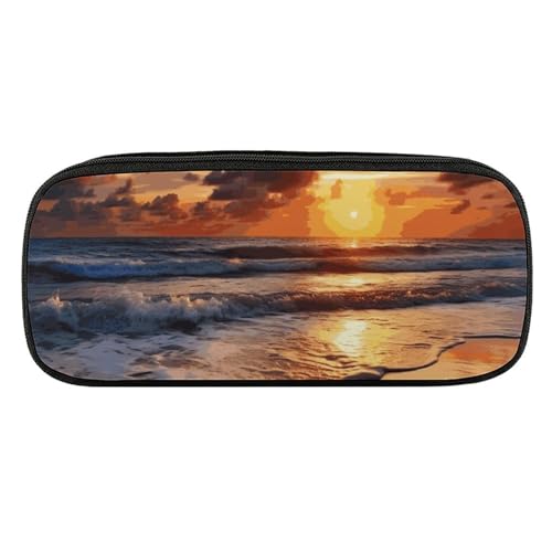 Dwrepo Federmäppchen mit Sonnenaufgang, tragbar, großes Fassungsvermögen, Stifteetui, Make-up-Tasche für Erwachsene, Büro, Geschenke, Strand-Sonnenaufgang, Einheitsgröße, Federmäppchen, Strand von Dwrepo