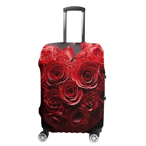 Dwrepo Gepäckabdeckung, elastisch, waschbar, staubdicht, rote Rose, Herz, Reisegepäckabdeckung, modischer Koffer-Schutz, verdickte Gepäckabdeckung, passend für 45,7 - 81,3 cm Gepäck, weiß, L von Dwrepo