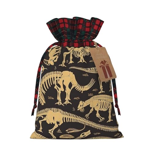 Dwrepo Geschenktüten mit Dinosaurier-Skelett-Druck, Kordelzug, Weihnachtsgeschenktüten, für Feiertage, Party, klein, schwarz, 1 Stück (1 Stück), Schwarz , 1 Count (Pack of 1) von Dwrepo