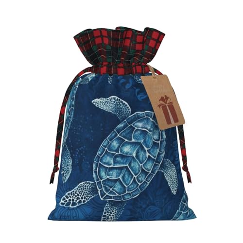 Dwrepo Geschenktüten mit Kordelzug, Motiv: Meeresschildkröte, Blau, für Weihnachten, für Feiertage, Partys, Schwarz , S von Dwrepo