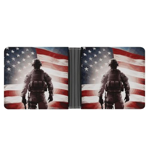 Dwrepo Herren-Ledergeldbörse Bifold Wallet für Männer Amerikanische Flagge Soldat Slim Wallet mit mehreren Karten Klassischer Passcase Herren Kartenhalter, schwarz, Einheitsgröße, klassisch, schwarz, von Dwrepo