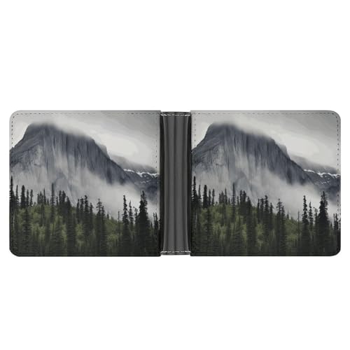 Dwrepo Herren-Ledergeldbörse Bifold Wallet für Männer Canadian Smokey Mountain Cliff Slim Wallet mit mehreren Karten Klassischer Passcase Herren Kartenhalter, schwarz, Einheitsgröße, klassisch, von Dwrepo