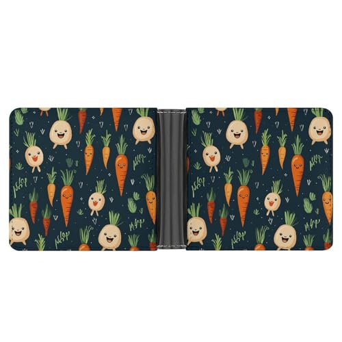 Dwrepo Herren-Ledergeldbörse mit Kartenhalter für Herren, Motiv: Happy Carrot, schlanke Brieftasche mit mehreren Karten, klassischer Kartenhalter, Schwarz, Einheitsgröße, klassisch, schwarz, von Dwrepo