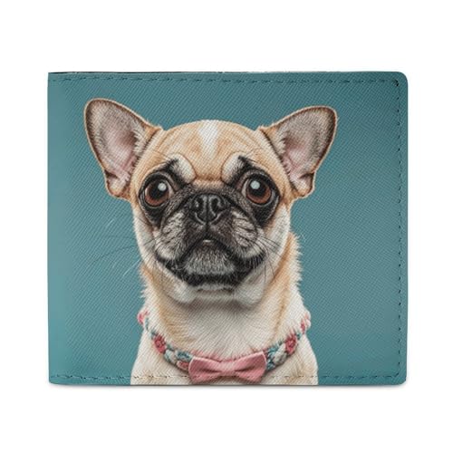 Dwrepo Niedliche Chihuahua Mops Geldbörsen für Damen und Herren, Leder, kleine Kreditkartenbörse, schlanke Geldbörse, Bifold Wallet Kartenhalter, Geldbörse, weiß, Einheitsgröße, lässig, weiß, von Dwrepo