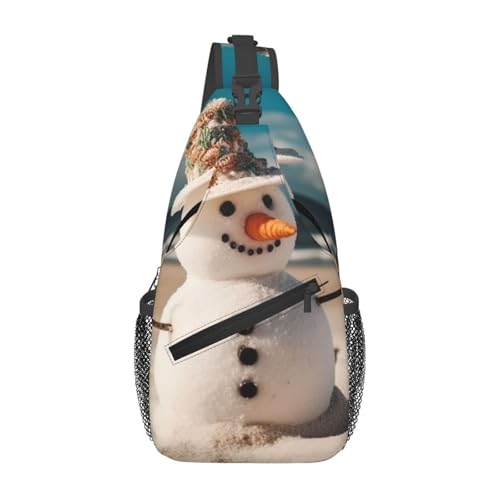 Dwrepo Schultertasche für Damen und Herren, Umhängetasche, Schneemann mit Muscheln, sitzend am Sandstrand, Brusttasche, Wandern, Tagesrucksack, Bauchtasche, Schwarz, Einheitsgröße, Schwarz, von Dwrepo