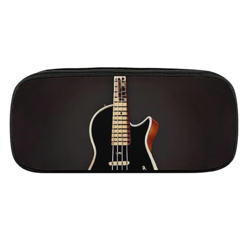 Dwrepo Schwarze Gitarren-Bleistifttasche, tragbares Federmäppchen, große Kapazität, Stifteetui, Make-up-Tasche für Erwachsene, Büro, Geschenke, schwarze Gitarre, Einheitsgröße, Federmäppchen, Schwarze von Dwrepo