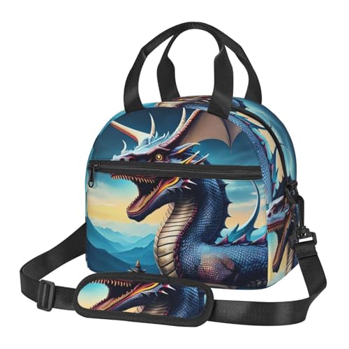 Isolierte Lunchtasche für Damen und Herren, wiederverwendbare Lunchbox mit verstellbarem Schultergurt, brüllender Drache, Kühltasche, große Lunchtasche, auslaufsichere Lunchbox für Büro, Reisen von Dwrepo