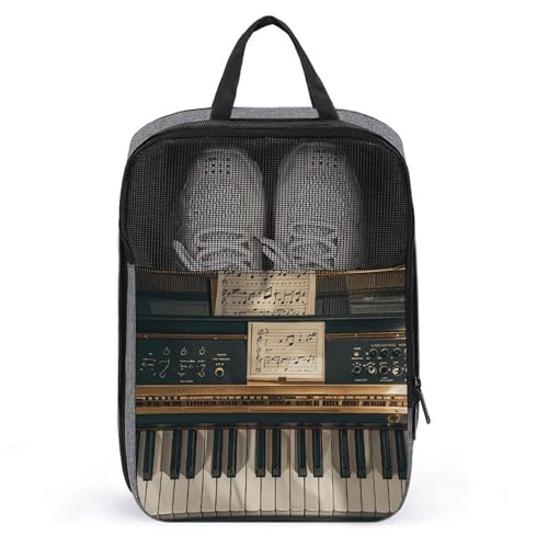 Musiknoten-Klavier-Reiseschuhtasche, staubdicht, tragbar, Tragegurt, Handschuhtasche, für Reisen, täglichen Gebrauch, Aufbewahrungstasche, grau, Einheitsgröße, Reise-Schuh-Tragetasche, grau, von Dwrepo