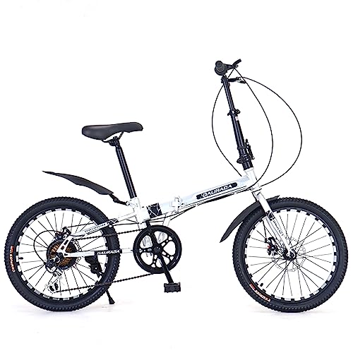 Dxcaicc Klapprad, leichtes klappfahrrad mit 6 Gängen, 20-Zoll-Rahmen aus hochfestem Kohlenstoffstahl, tragbares Fahrrad für Erwachsene, Stadtfahrrad,Weiß von Dxcaicc