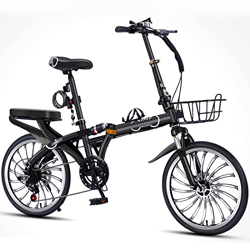 Dxcaicc Klapprad Faltbares Fahrrad mit 7 Gängen, 16/20-Zoll-Rahmen aus hochfestem Kohlenstoffstahl, tragbares Fahrrad für Erwachsene Männer und Frauen Teenager,Schwarz,20 inch von Dxcaicc
