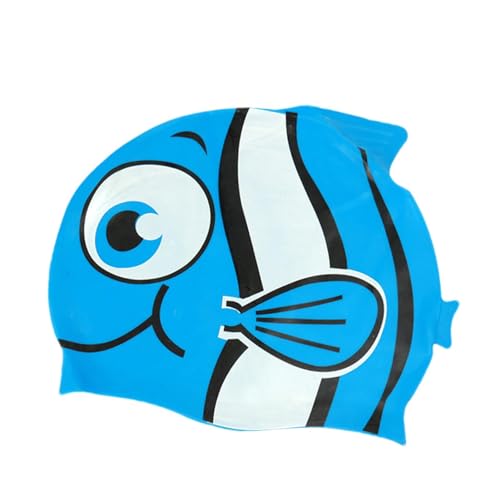 Dyeulget Badekappen für Mädchen und Jungen – Badekappen in Cartoon-Fischform, weiche Silikon-Badekappen zum Haarschutz von Dyeulget