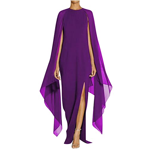 Ballkleider Damen Lang Kleid Der Königin mit Temperament Chiffon Mode Schulterfrei Einfarbige Partykleid Hohe Taille Cocktailkleid Ärmellos Rundhals Abendkleid Bodenlang Abiballkleid mit Schlitz von Dyhxuan