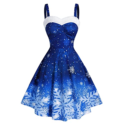 Dyhxuan 50er Rockabilly Petticoat Kleid Damen Schneeflocken Druck Swing Kleider Ärmellos Sling Ballkleid Hohe Taille Cocktailkleid Retro A-Linien Partykleid Midi Abendkleid Brautjungfern Kleider von Dyhxuan