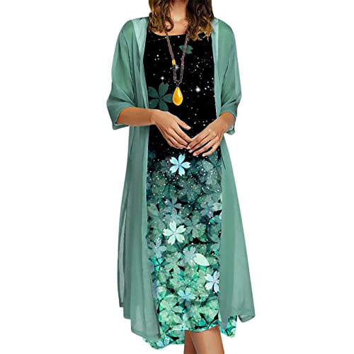 Dyhxuan Abendkleid Damen Elegant Einfarbige Stickerei Partykleid Zweiteiliges Set Kleider Ärmellos Ballkleid mit Rundhals + Einfarbige Cardigan Jacke Knielang Cocktailkleid Abiballkleid 5XL von Dyhxuan