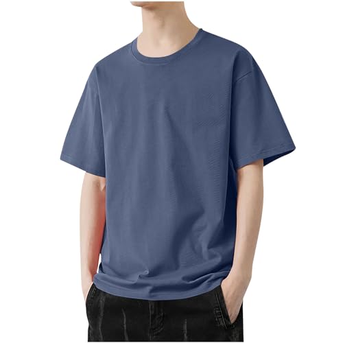 Dyhxuan Baumwolle Herren Tshirt Basic Sommer T-Shirt Oversize Einfarbige Tops Halber Ärmel Rundhals Oberteile Leichte Luftig Shirt Locker Gemütlich Pullover Casual Sommershirts Sportshirt M-6XL von Dyhxuan