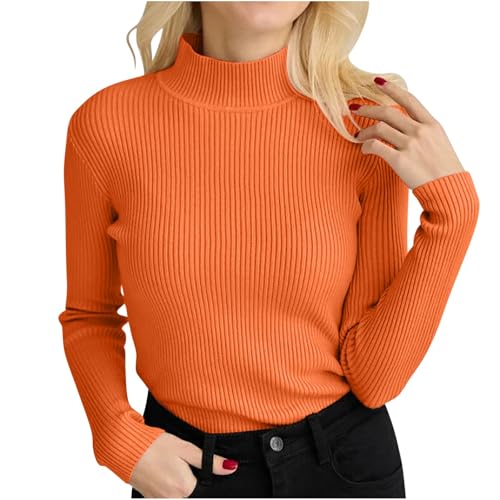 Dyhxuan Geripptes Pullover Damen One Size Rollkragenpullover Elegant Einfarbige Strickpullover Langarm Pulli Oberteile Slim Fit Langarmshirt Autumn Winter Sweater Übergangs Winterpullover von Dyhxuan