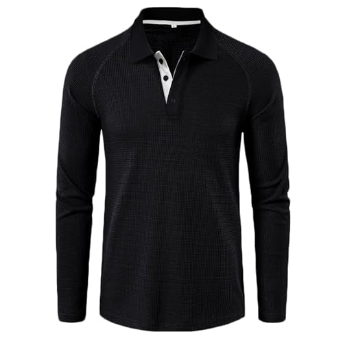 Dyhxuan Hemd Herren V-Ausschnitt Shirt mit Knöpfe Lässig Einfarbige Langarmshirt Langarm Revers Pullover Regulär Fit Langarmshirts T Shirt Tops Autumn Winter Tunika Bequeme Oberteile für Männer von Dyhxuan