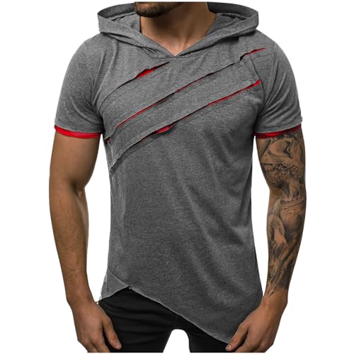 Dyhxuan Hoodie Herren Personalisiert Loch Camouflage Pullover mit Kapuze Unregelmäßig T-Shirt Tops Sommer Kurzarm Kapuzenpullover Regulär Fit Tunika Sportlich Fitness Hoody Oberteile Kapuzenpulli 3XL von Dyhxuan