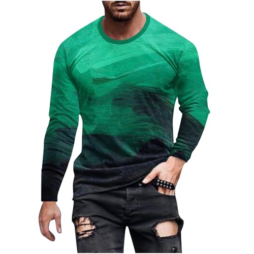 Dyhxuan Langarmshirt Herren Tie-Dye-Druck Leichte Sweatshirt Langarm Pullover mit O-Ausschnitt Regulär Fit Shirt All-Match Oberteile Sweater Autumn Winter Pulli Bequeme Tunika S-5XL von Dyhxuan