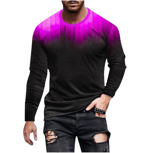 Dyhxuan Oberteile Herren Farbverlaufsdruck Pullover Regulär Fit Langarmshirt T-Shirt mit O-Ausschnitt Autumn Winter Pulli Langarm Shirt für Männer All-Match Sweater Bequeme Tunika S-5XL von Dyhxuan