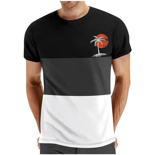 Dyhxuan Pullover Herren Sommer Rundhals Oberteile Modische Farbblocknähte T Shirt Kurzarm Tops Shirt Palme Motive T-Shirt Locker Bequeme Tunika Sommerlich Casual Hemd Sportshirt Laufshirt von Dyhxuan