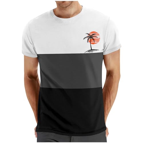 Dyhxuan Pullover Herren Sommer Rundhals Oberteile Modische Farbblocknähte T Shirt Kurzarm Tops Shirt Palme Motive T-Shirt Locker Bequeme Tunika Sommerlich Casual Hemd Sportshirt Laufshirt von Dyhxuan