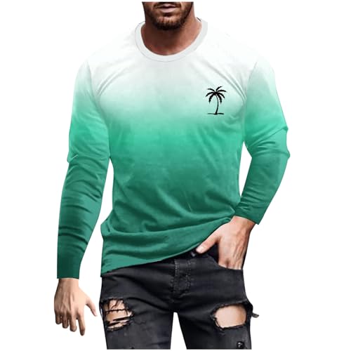 Dyhxuan Pullover für Herren Autumn Winter Langarmshirt Farbverlaufs Muster Oberteile Langarm Rundhals Tunika Lässig Palmbaum-Druck Tshirt Regulär Fit Tops T-Shirt für Männer All-Match Hemd S-4XL von Dyhxuan