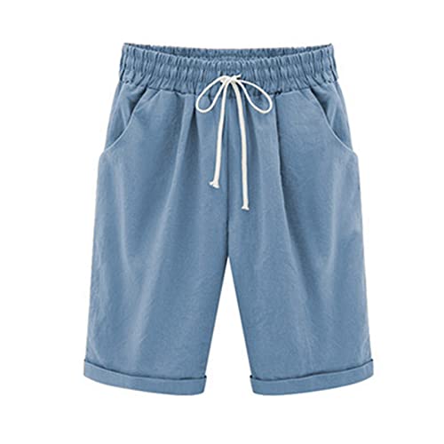 Dyhxuan Shorts Damen Sommer Baumwoll Leinen Hose Knielange Fünfzackige Hose Elastische Taillenhose mit weitem Bein und Kordelzug Lockere Shift Hose Bequeme Gerade Hosen Freizeithose Strandshorts von Dyhxuan