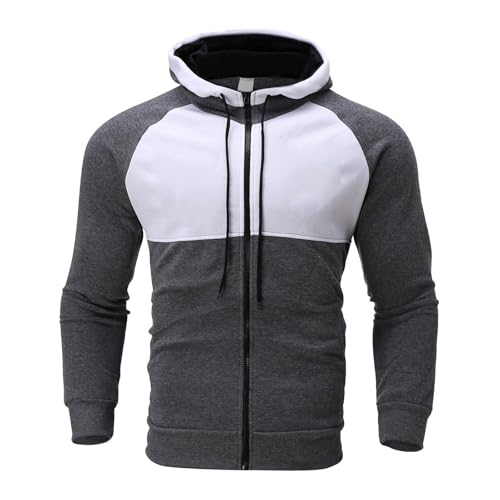 Dyhxuan Sweatjacke Herren Leichte Sweatshirt mit Kapuze Modische Farbblock Splicing Hoodie Slim Fit Sportjacke Langarm Kapuzenpullover mit Kordelzug Reißverschlüsse Kapuzenjacke Autumn Winter Pullover von Dyhxuan