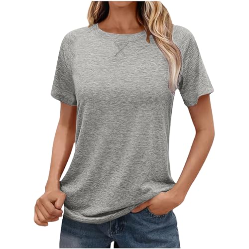 Dyhxuan T Shirt Damen Baumwolle Lässig Einfarbige Bluse Sommer Kurzarm Oberteile Pullover für Frauen Casual Rundhals Tops Locker Gemütlich Tunika Basic T-Shirt Sportshirt Laufshirt von Dyhxuan