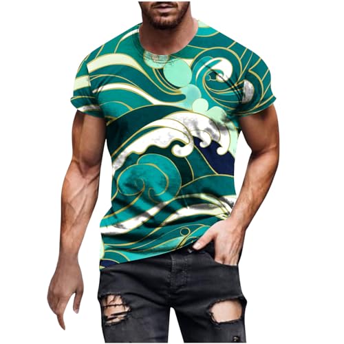 Dyhxuan T-Shirts für Herren Lässig 3D Muster Oberteile Sommer Kurzarm T Shirt Regulär Fit Tops Sommerlich Rundhals Pullover Baumwolle Basic Shirt Locker Bequeme Tshirt Sportshirt Laufshirt S-3XL von Dyhxuan