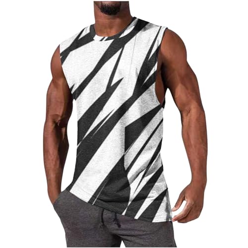 Dyhxuan Tank Top Herren Sommer Ärmellos Unterhemd Modische Linien Druck Tanktops Sommerlich Rundhals Muskelshirt Basic T-Shirt Baumwolle Tops für Männer Sportlich Fitness Weste Longtops T Shirt von Dyhxuan