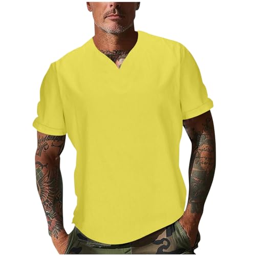 Dyhxuan Tops Herren V-Ausschnitt T-Shirt mit Kurzarm Lässig Einfarbige Oberteile Sommer Pullover Basic Shirt für Männer Baumwolle Sportshirt Tunika Tshirt Fitnesstraining Hemd Laufshirt S-3XL von Dyhxuan