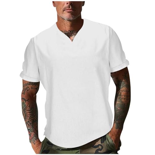 Dyhxuan Tops Herren V-Ausschnitt T-Shirt mit Kurzarm Lässig Einfarbige Oberteile Sommer Pullover Basic Shirt für Männer Baumwolle Sportshirt Tunika Tshirt Fitnesstraining Hemd Laufshirt S-3XL von Dyhxuan