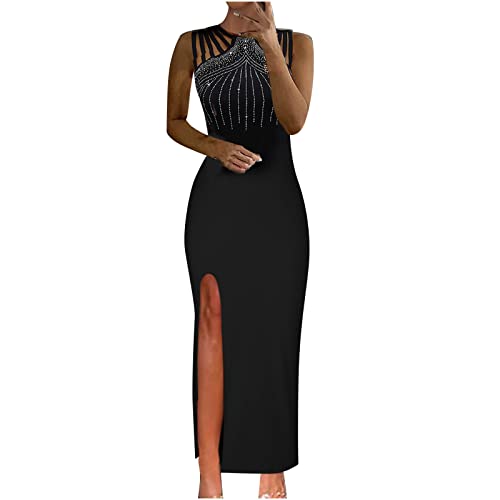 Heißbohren Cocktailkleid Damen Lang Modische Einfarbige Ballkleid Hohe Taille Partykleid ärmellos Slim Fit Brautjungfern Kleider Abiballkleid mit Schlitz Knöchellang Maxikleid Taillenkleid von Dyhxuan