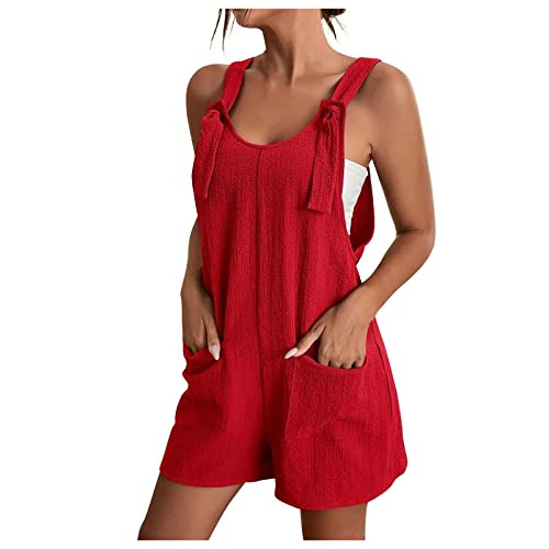 Jumpsuits Damen Shorts Sommer Latzhose Strampler Einfarbige Hose mit weitem Bein Hosenträger Romper mit Taschen Loose Playsuit Onesie Cargohose Strampelhöschen Strampler Arbeitshose Spielanzug von Dyhxuan