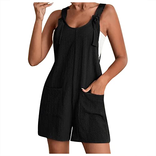 Jumpsuits Damen Shorts Sommer Latzhose Strampler Einfarbige Hose mit weitem Bein Hosenträger Romper mit Taschen Loose Playsuit Onesie Cargohose Strampelhöschen Strampler Arbeitshose Spielanzug von Dyhxuan