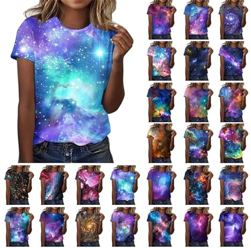 Tshirt Damen Lässige Elektrokardiogramm Druck Oberteile Herzschlagkurve Pullover T-shirt Einfarbiges Basic Shirt Rundhals Kurzarm Sommer Tops Lockere All-Match Tunika Bluse Laufshirt Sportshirt von Dyhxuan