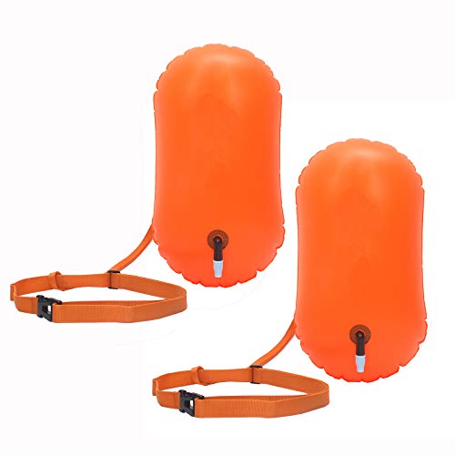 E-Onfoot Schwimmboje, Aufbewahrungsbox Schwimmbeutel mit lebensrettendem Antrieb, gut sichtbarer Schwimmkörper für sicheres Schwimmtraining (Orange-2Pcs(No Storage Space)) von E-Onfoot