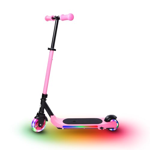 E-RIDES Elektroroller Kinder,E Scooter Kinder mit Bunter Regenbogenlicht,Elektroscooter8 km/h&8 km Langstrecke, 4 Einstellbare Höhen,E Roller Geschenk für Kinder und Jugendliche (Pink) von E-RIDES