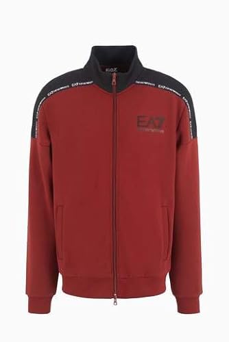 EA7 Emporio Armani Herren Sweatshirt mit Reißverschluss Logo Series aus recyceltem Stoff und Viskose Stretch 6DPM04PJZZZ 8058997361408 - Rot Rot 1496 von EA7