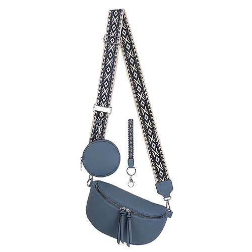 Bauchtasche Umhängetasche Crossbody-Bag Hüfttasche Kunstleder Italy-Design (Blue) von EAAKIE