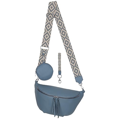 Bauchtasche Umhängetasche Crossbody-Bag Hüfttasche Kunstleder Italy-Design (Blue) von EAAKIE